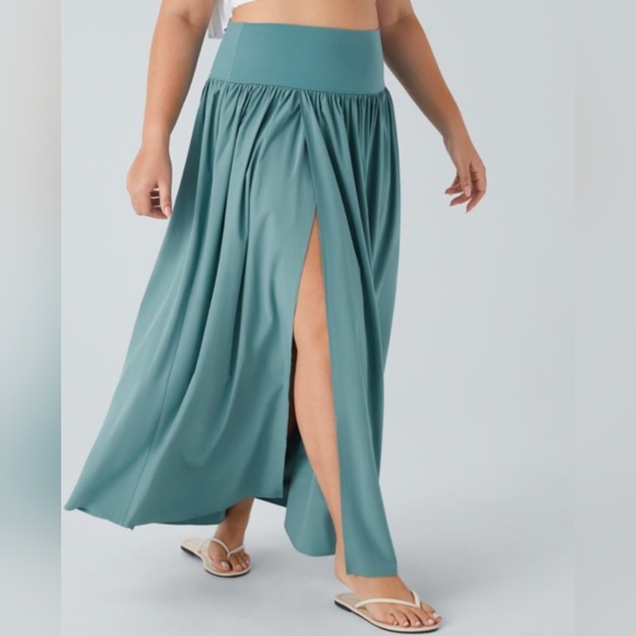 HALARA Teal Maxi Skirt with Side Slit - Picture 2 of 6